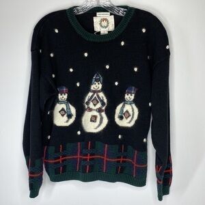 Christopher & Banks Hand Embroidered Snowman Christmas Sweater Medium